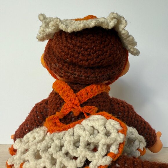 Rare Vintage Rubber Face Stuffed Monkey with Handmade Crochet Dress 1970's - Picture 6 of 6